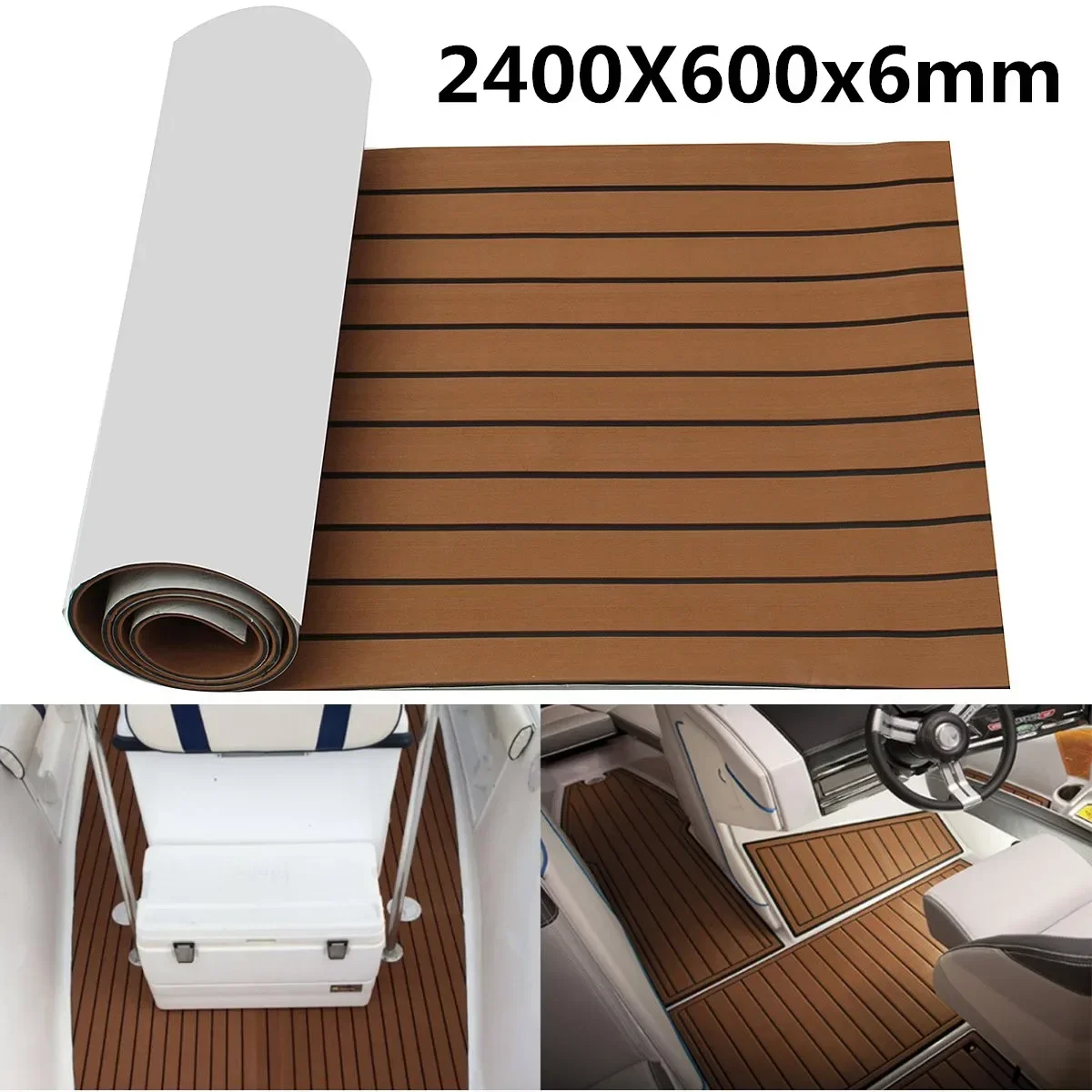 Self-Adhesive EVA Foam Boat Decking Decor Mat 2400x600x6mm Marine Boat Yacht Flooring Faux Imitation Teak Sheet Pad