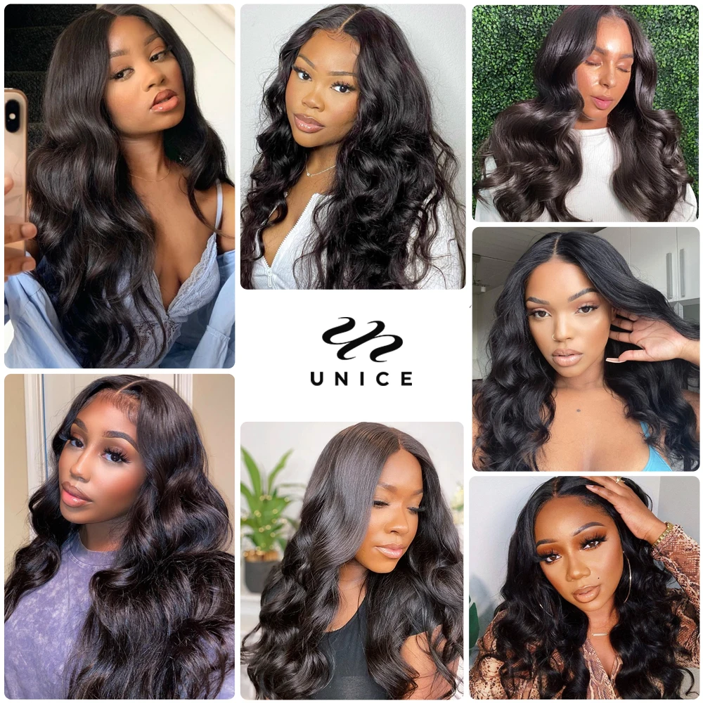 Unice Hair 13x4 koronkowe peruki z ludzkich włosów wstępnie oskubane koronkowa peruka z przodu brazylijska peruka typu Body Wave 150% 180% gęstość 200%