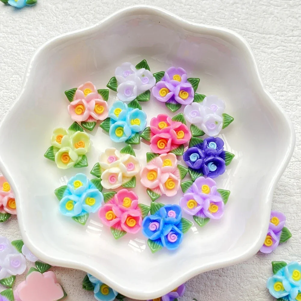 40pcs Mixed Resin Mini Colorful roses and leaves Nail Art Flat back Stone Applique DIY Charms Scrapbook Decor Crafts