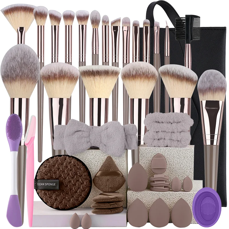 Brown Makeup Brushes 3-20piece Set Professional Foundation Blush Eyeshadow Blending Makeup Cosmetic Tools with Beauty Sponge Kit