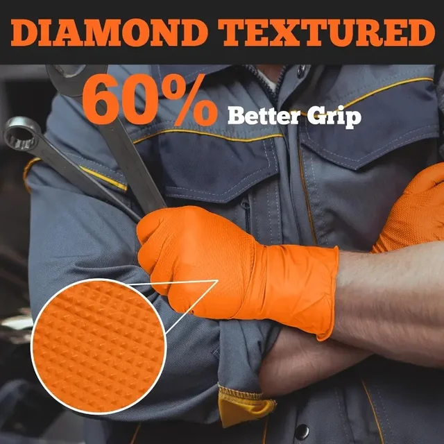 10/50PCS Heavy Duty Orange Industrial Nitrile Gloves Disposable 8mil Raised Diamond Texture Gloves Mechanic Tattoo Safety Gloves 3 10/50PCS Heavy Duty Orange Industrial Nitrile Gloves Disposable 8mil Raised Diamond Texture Gloves Mechanic Tattoo Safety Gloves 3
