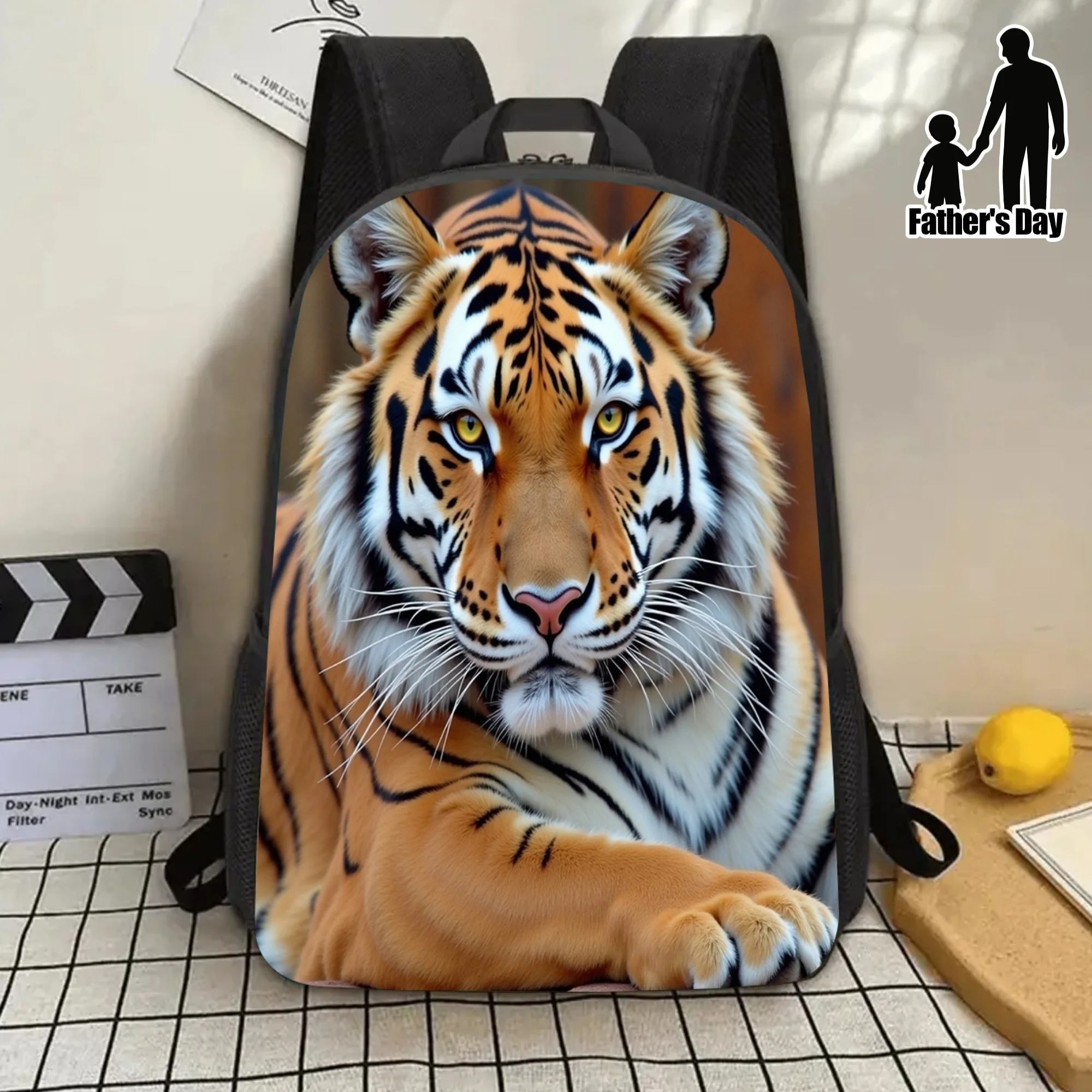 

1pc 17-inch Lightweight Durable Laptop Backpack with Tiger Print Design, Large Capacity School Backpack with Water Bottle Holder