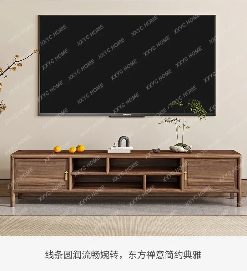 

black walnut TV cabinet New Chinese all-solid wood modern simple household living room small apartment