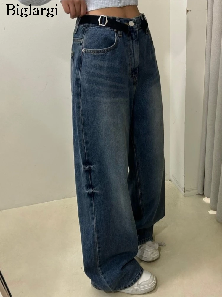 Jean Taille Haute Rétro pour Femme, Pantalon Long Plissé, Mode Coréenne, Jambes Larges, Automne