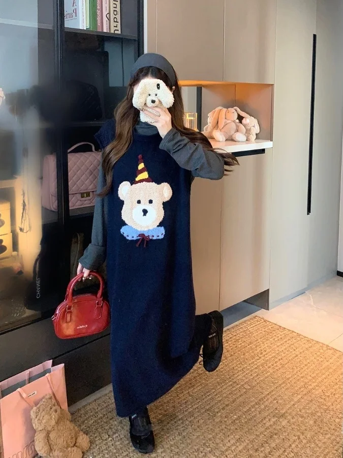 

Женский комплект больших размеров: топ и брюки с мультяшной вышивкой, корейский стиль, свободный крой, осенне-зимний наряд