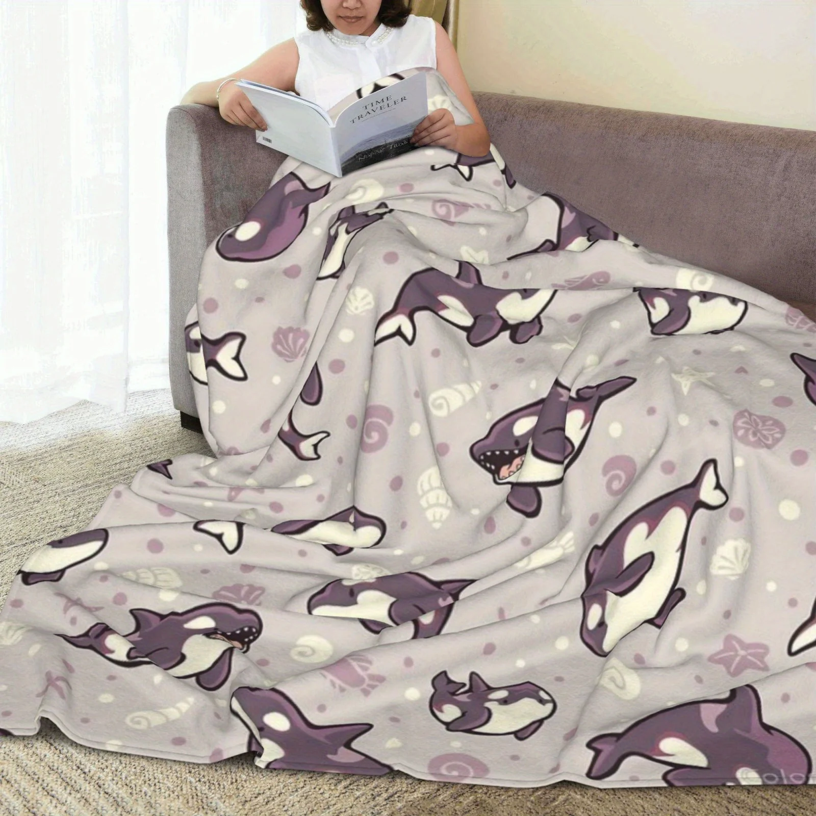 Cozy Killer Whale Print Plush Blanket - Great for the Sofa, Bed, Picnics and Travel | Machine Washable, Extra Large Size view 3