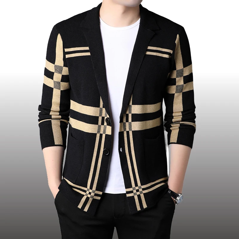 Men's Autumn Fashion Sweatercoat Casual New Spring Long Sleeve Cardigan Hombre Warm Solid Male Fit Youth Striped Sweater