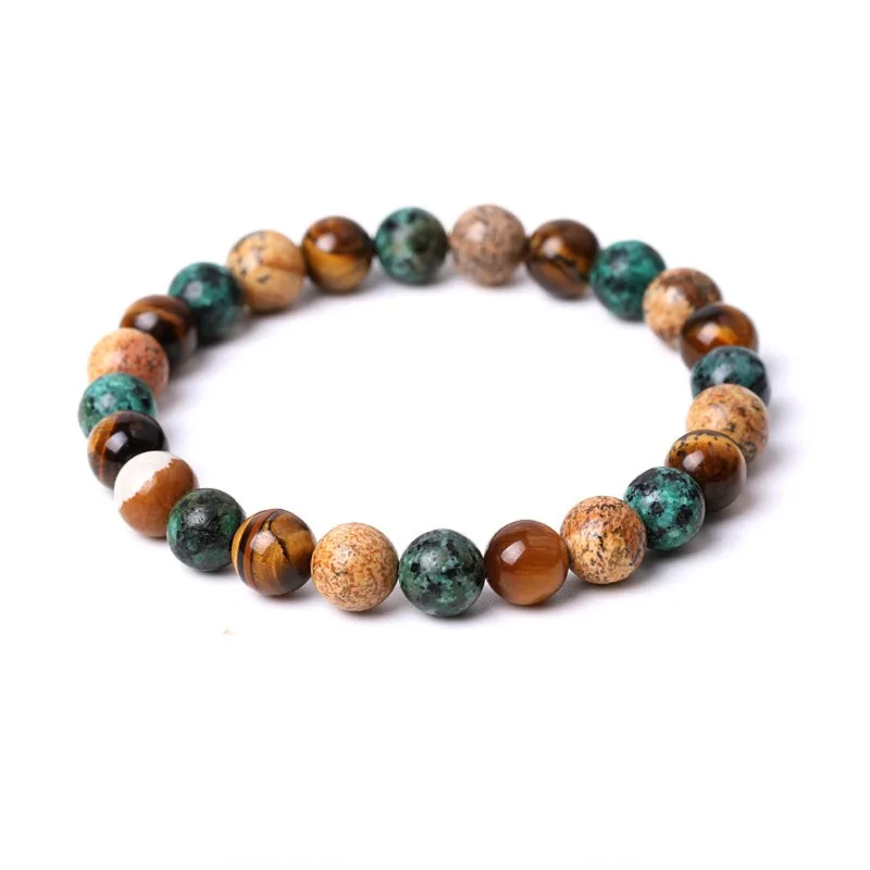 Jasper Bracelet Stone Crafts Tiger Eye Stone Mixed Beaded Bracelet Reiki Healing Fengshui Meditation Bangles Ornament