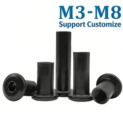 10pcs M3-M8 Black Large Flat Hex Hexagon Socket Head Rivet Connector Insert Joint Sleeve Cap Carbon Steel Support Customize
