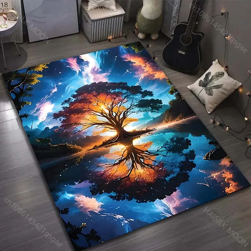 1PC Dreamlike tree reflecting sky Pattern Rug Carpets for Bedroom Living Room Sofa Mat Creative Door Mat Cloakroom Home Decor