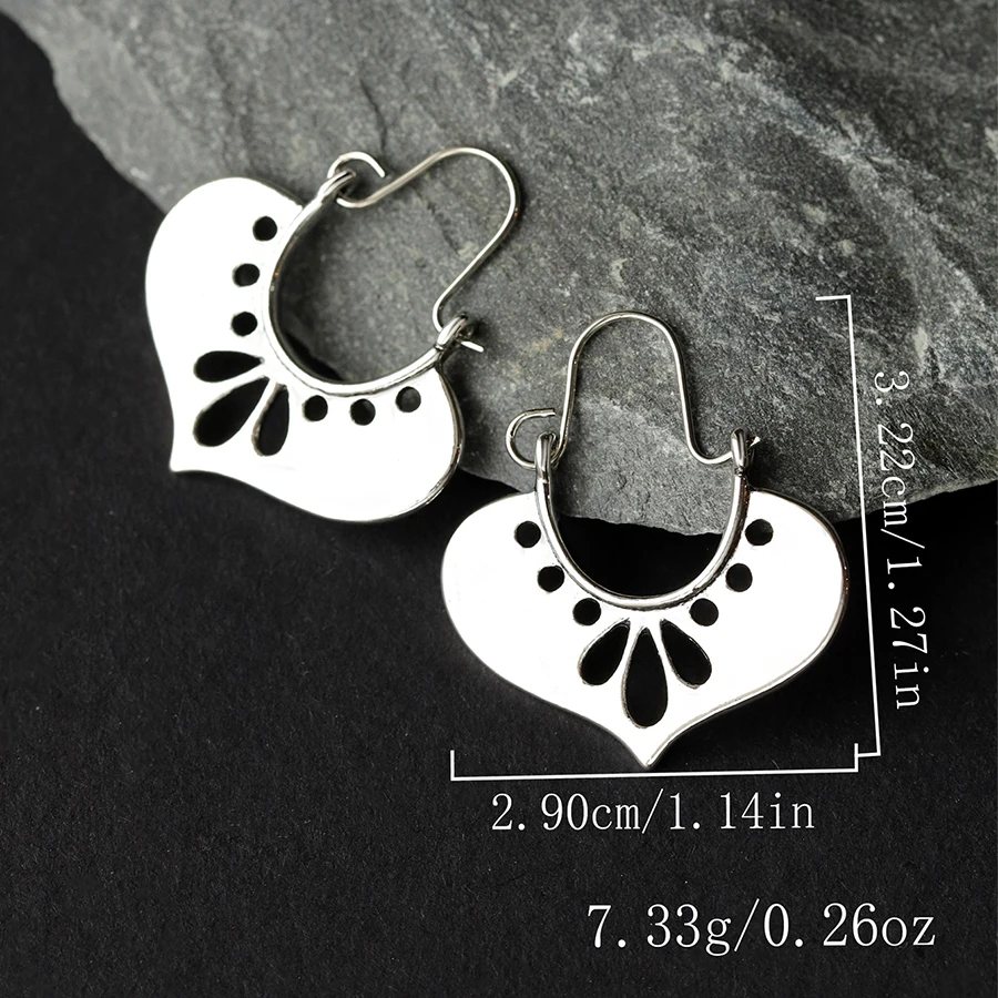 1Pair, Vintage Silver Color Heart-shaped Dangle Earrings For Women and Girl Festivals Accessories Daily Decoration Jewelry Gifts