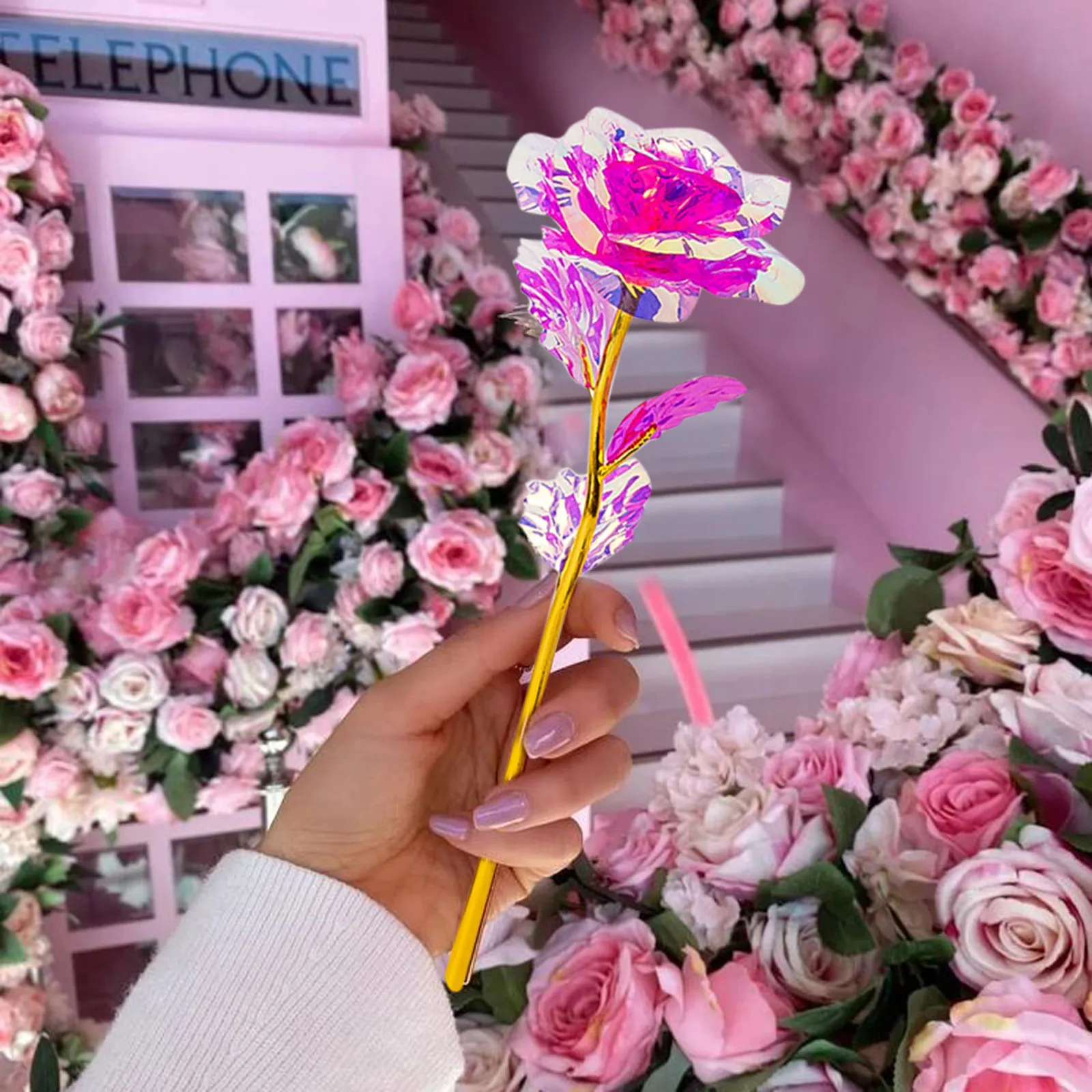 50/5PCS Diy Simulation Artificial Rose Flower Valentine\'s Day Gift Foil Plated Rose Lasts Forever Love Wedding Decor Roses 2025