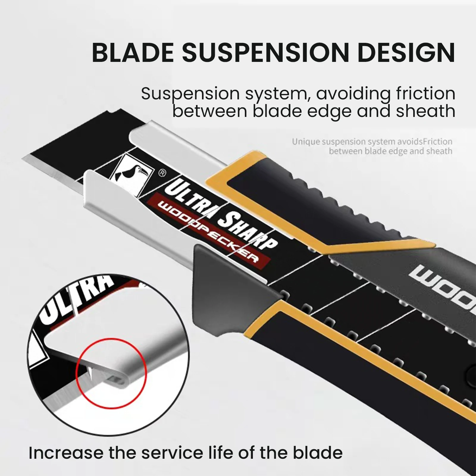 Woodpecker Black Blade Utility Knife, Atualização 18 milímetros Wallpaper Knife, Liga de alumínio, bloqueio automático, sem agitação, Art Supplies