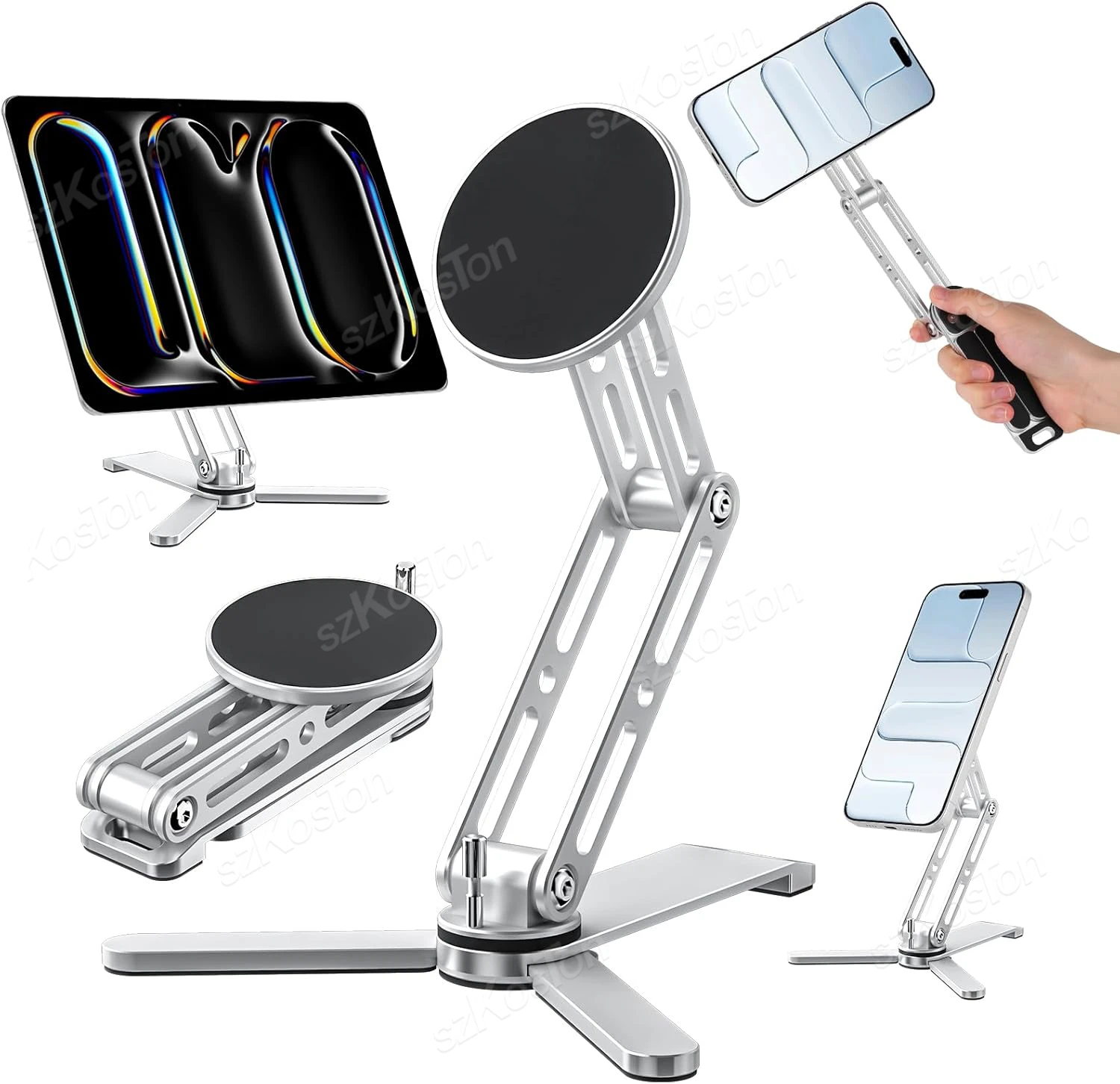 

Magnetic Phone Stand for iPhone17 Pro Max 16-12 Series Phone Holder Portable Foldable Tripod for iPad Tablet Samsung Google