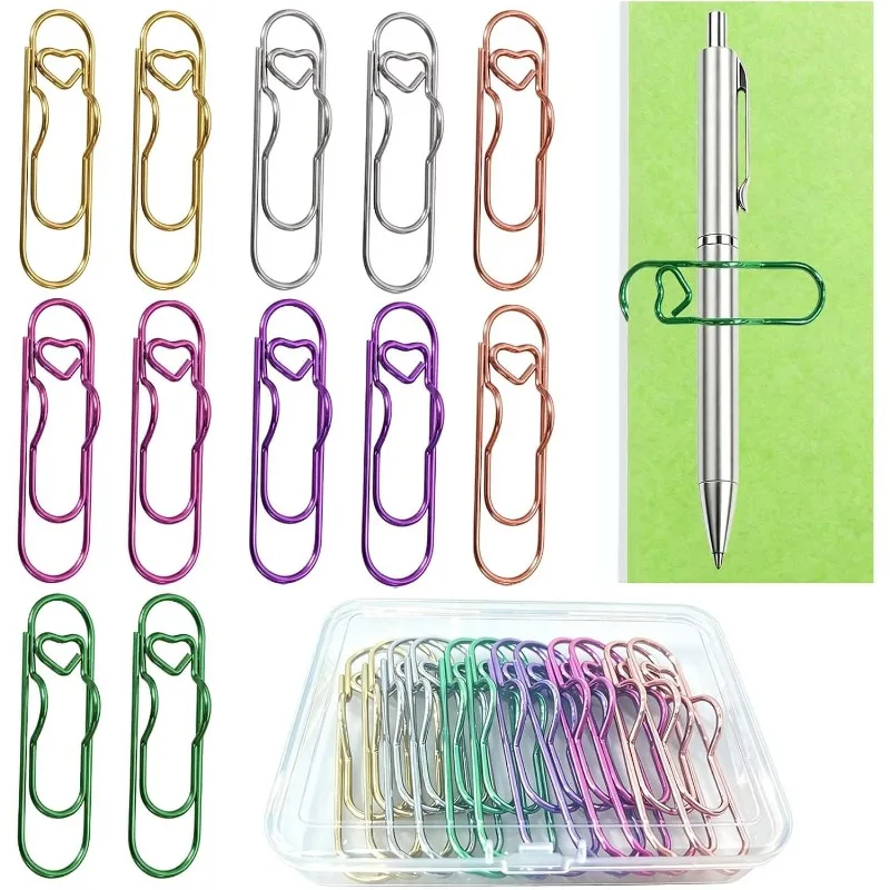 12 Pcs Colorful Heart Pens Clips for Journals with Storage Case