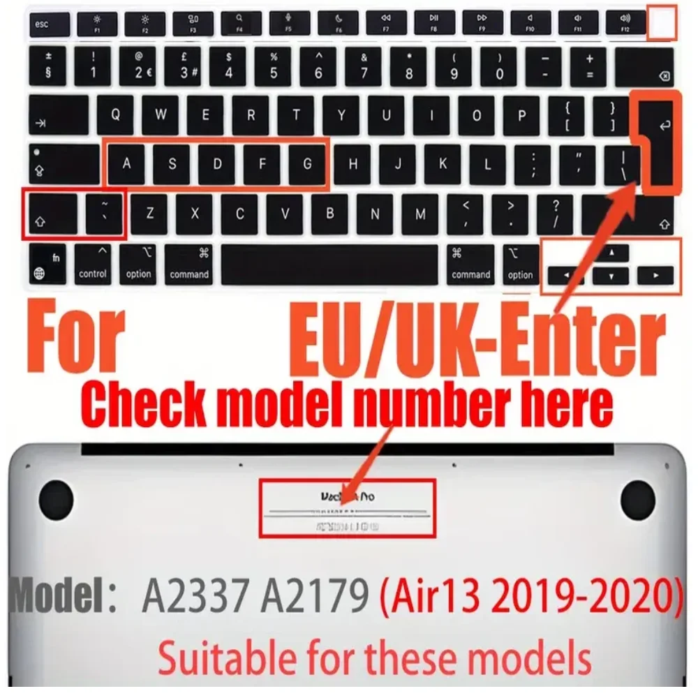 Black EU Keyboard Cover for MacBook Air 13.3 Inch 2020 A2179 A2337 M1 Chip,Dustproof Keyboard Protector-English/French/Spanish