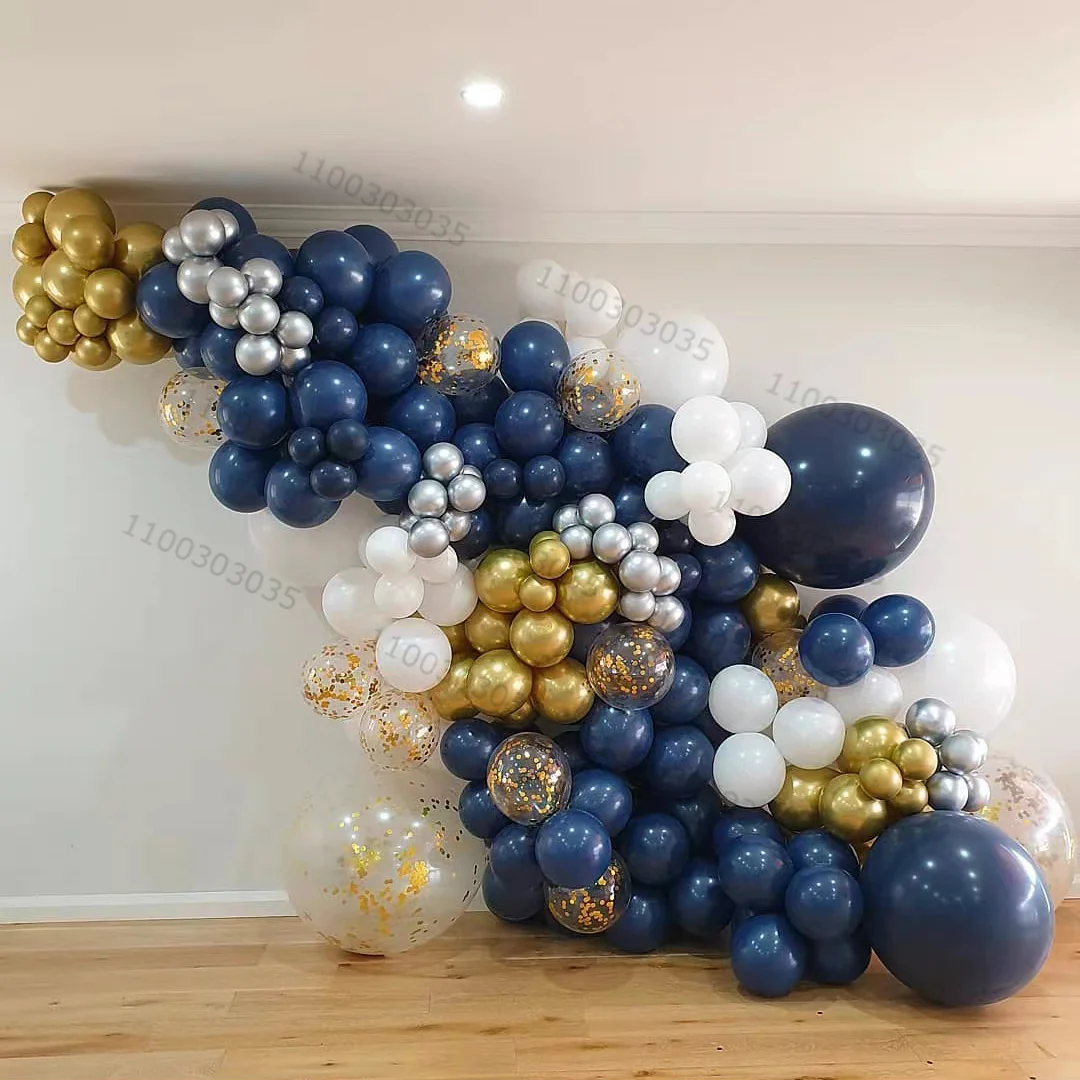 122pcs Navy Blue White Latex Garland Balloons Kit 5/10/18inch Metallic Chrome Gold Ball Birthday Wedding Baby Shower Party Decor