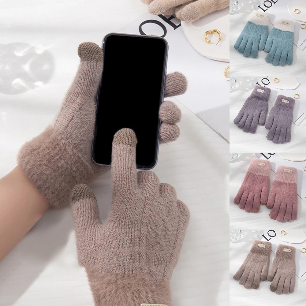 Winter Touch Screen Gloves Double Layered Crochet Knitting Mitten Warm Arm Gloves Hand Warmer Ooutdoor Cycling Wrist Guards