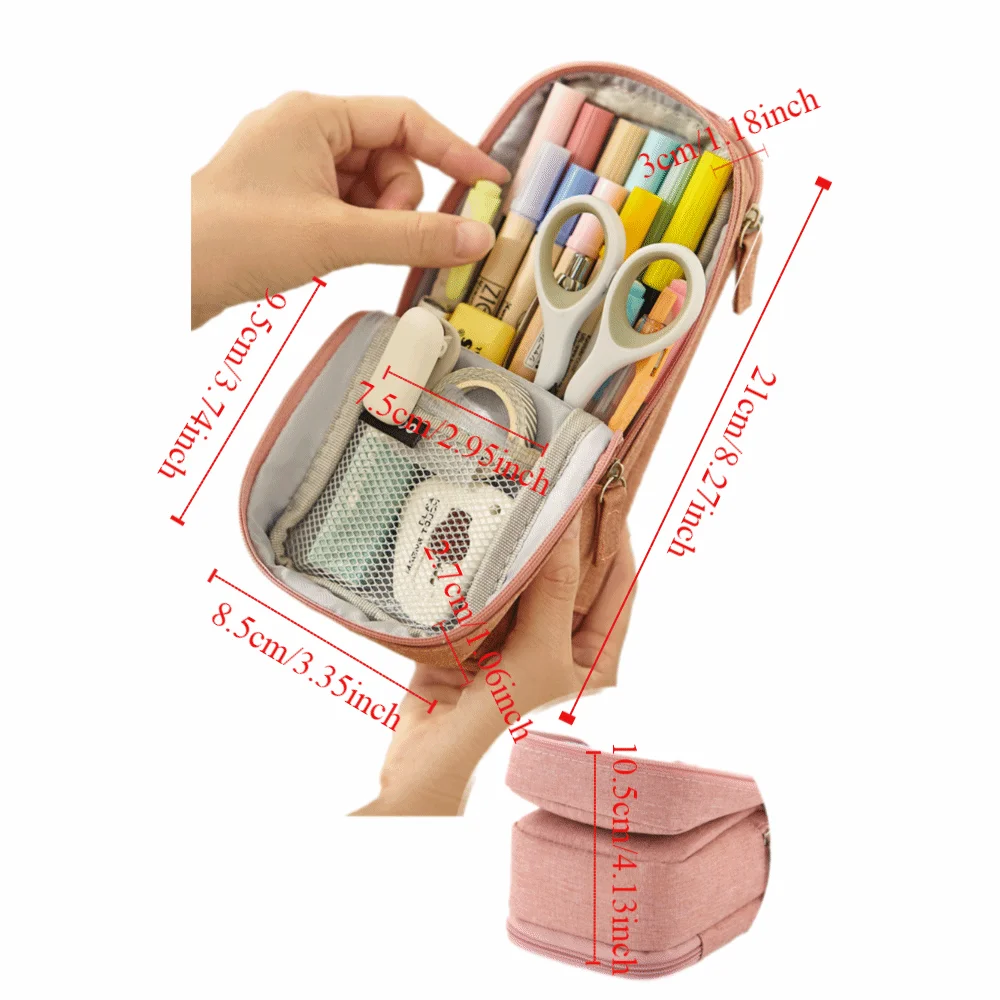 Large-capacity Folding Pencil Case Double-layer Simple Pen Storage Bag Aesthetic Zipper Student Stationary Boxes Children