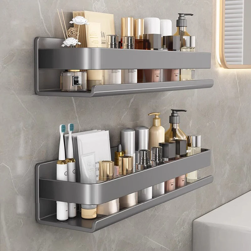 Einschichtiges Wandmontiertes Badezimmer-Aufbewahrungsregal, Bohrfreier Wandorganizer für die Toilette, Multifunktionales Badezimmer-Aufbewahrungsregal