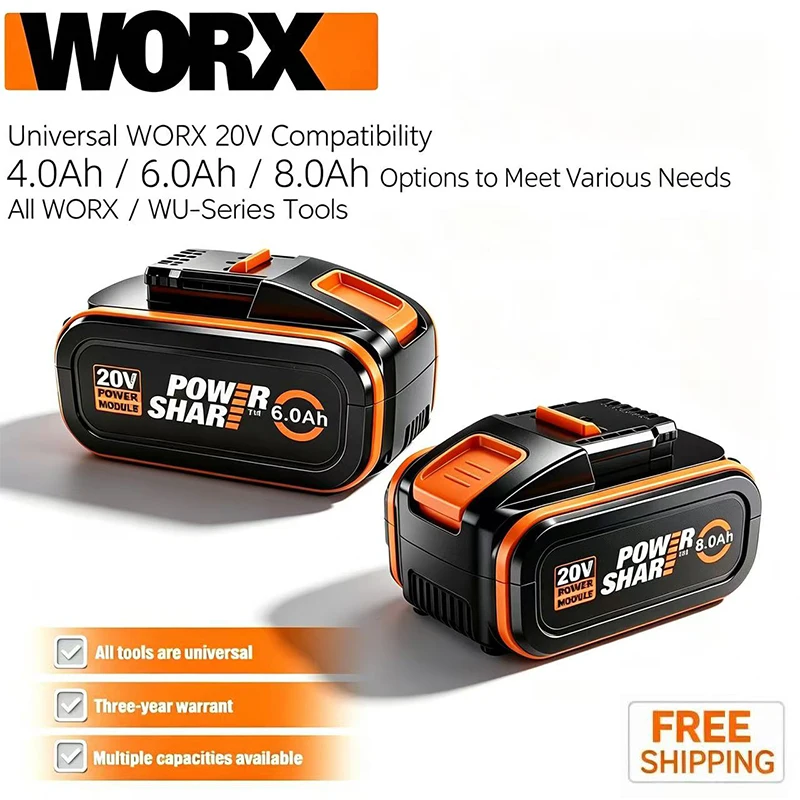 Original WORX 20V 6Ah 8Ah Battery WA3014 WA3551 WG630 WG629 WX372 WX390 WX394 WX550 WX523 WX802 WX858 WX900 Power Tool Battery