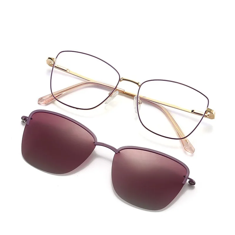 COHK Fashion Square Women Sunglasses 2 In 1 Clip On Magnet Sun Glasses Polarized UV400 Metal Eyeglass Frame Prescription Eyewear