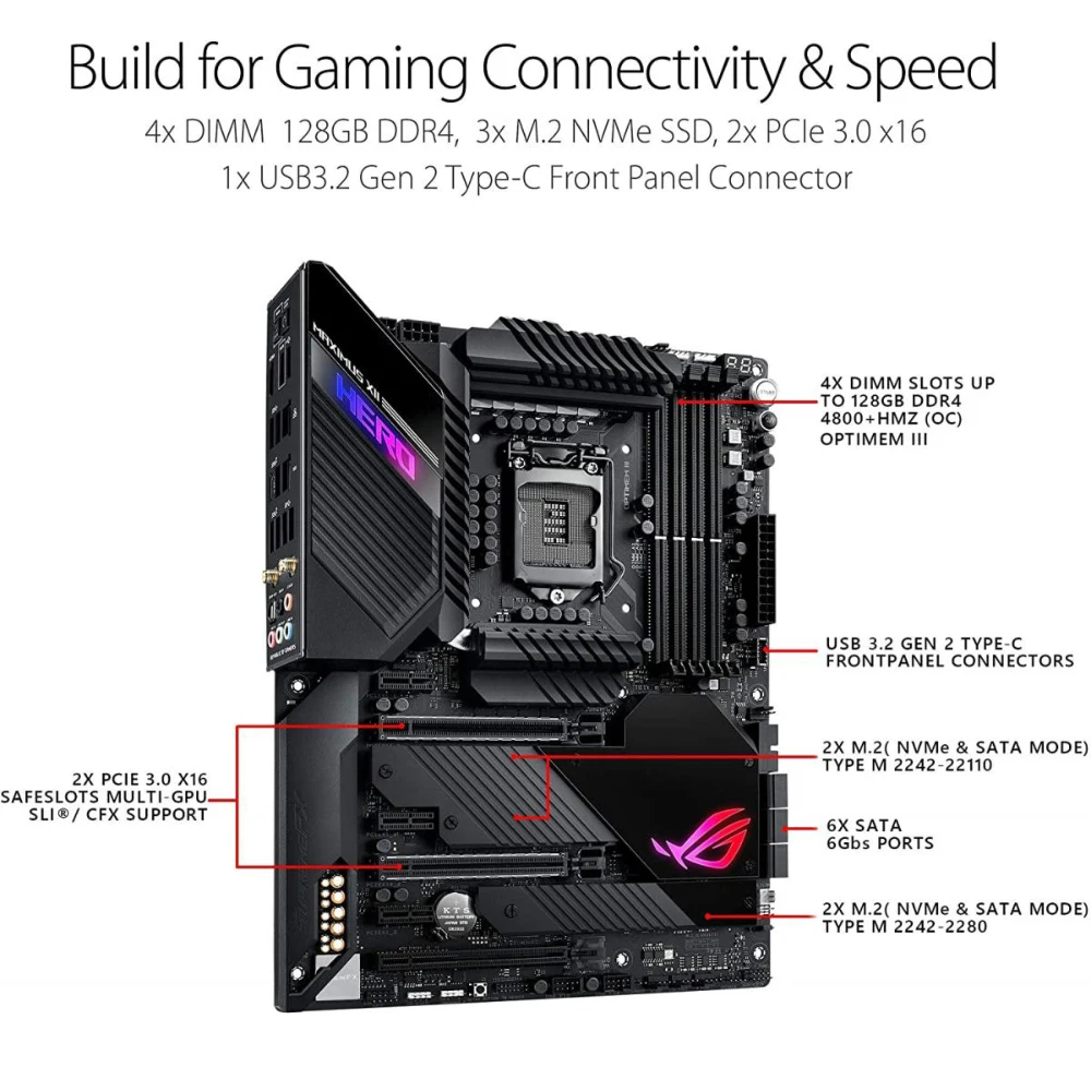 Carte mère d'occasion ASUS ROG MAXIMUS XII HERO WI-FI avec prise LGA 1200 pour Intel Core i9 10900K prend en charge 4x DIMM Max. 128 Go DDR4