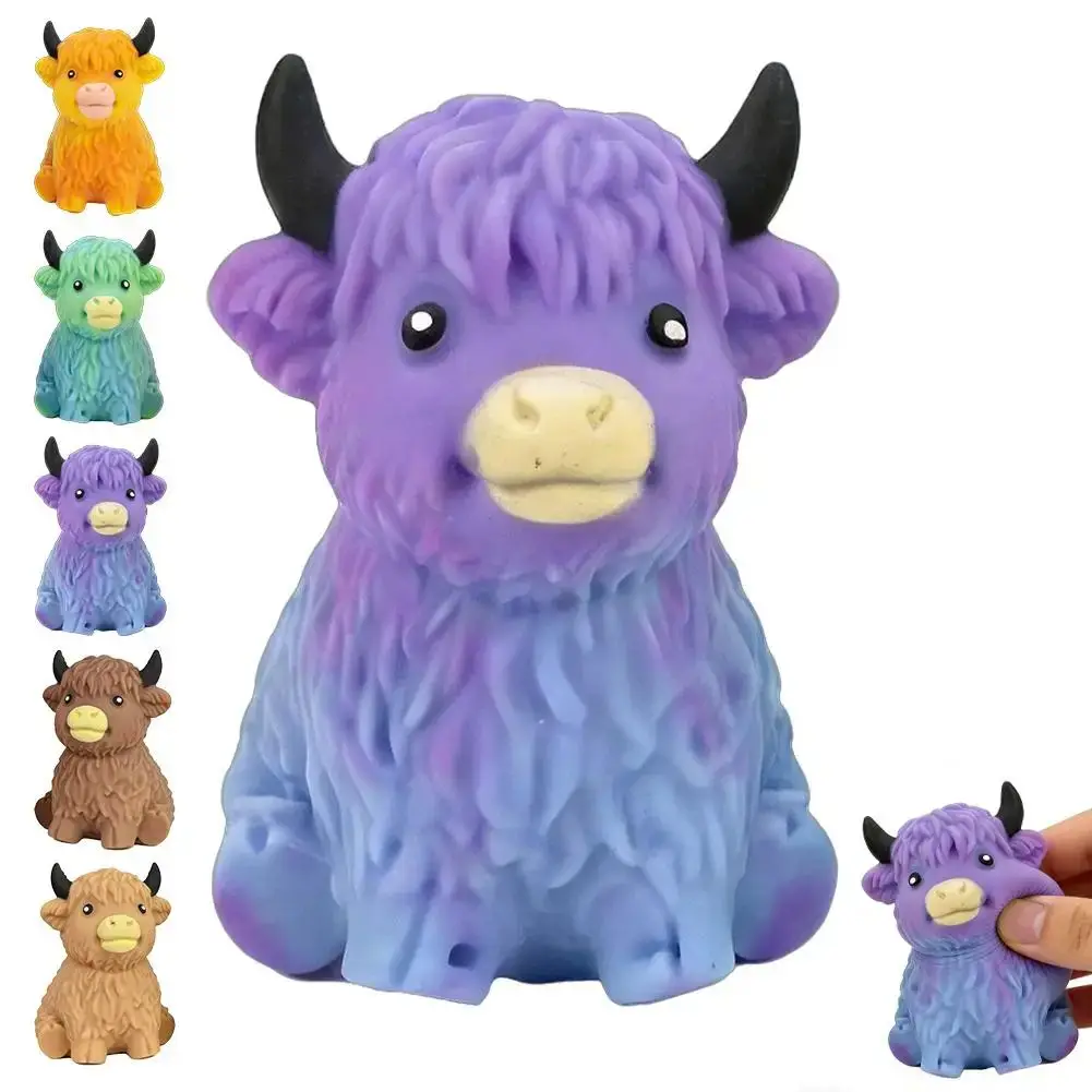 Highland Cow Squishy Toy Slow Rising Stress Relief Fidget Ball Cute Stuffed Animal Squeeze Toy for Kids Adults Birthday Gift