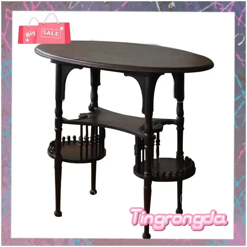 AARetro Round Coffee Table/French Pillar Solid Wood Table Chinese Style, American Classical Desk Coffee Table