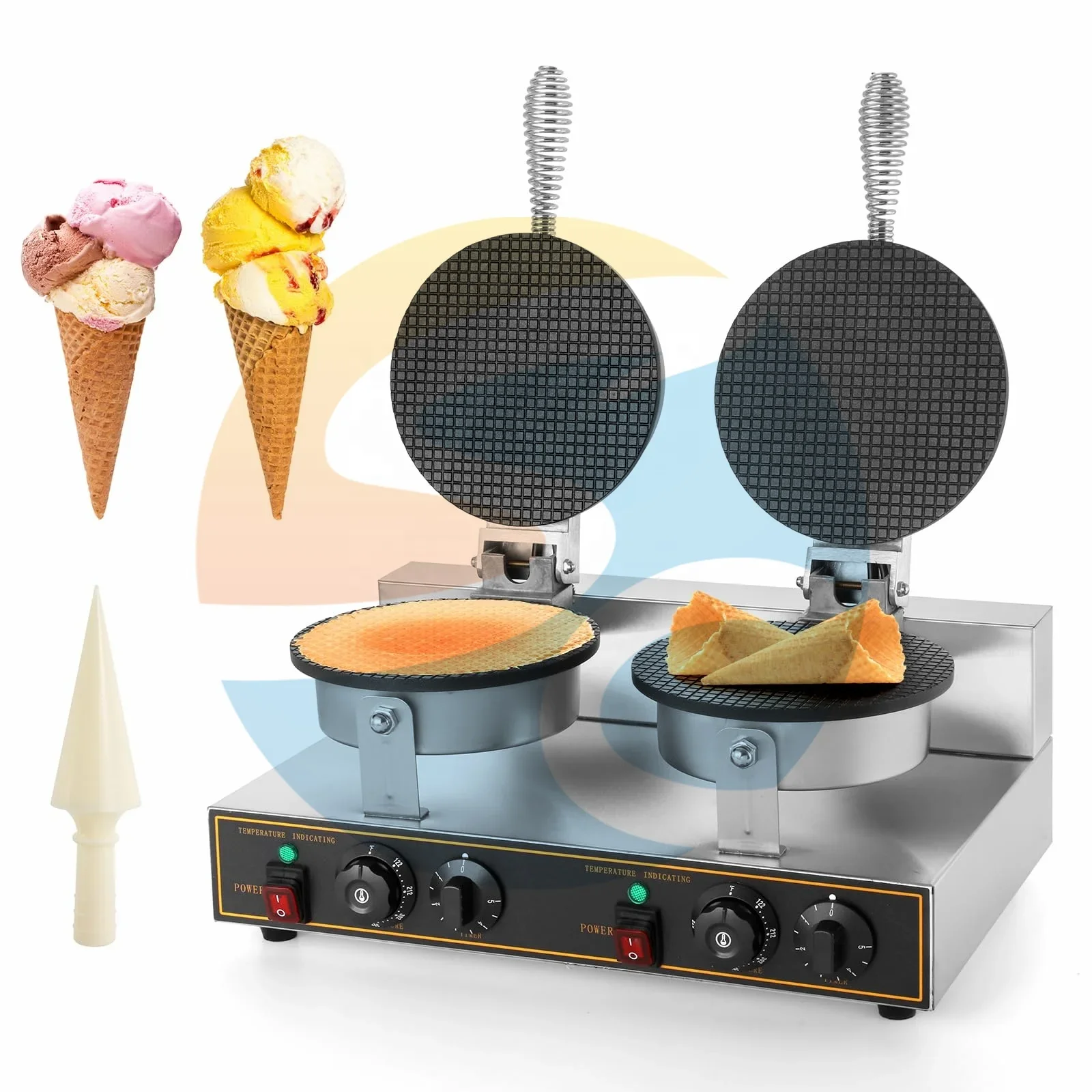 Hot Sale Snack Machine Electric Commercial 2-Plate Waffle Cone Baker Maker Machine For Making Ice Cream