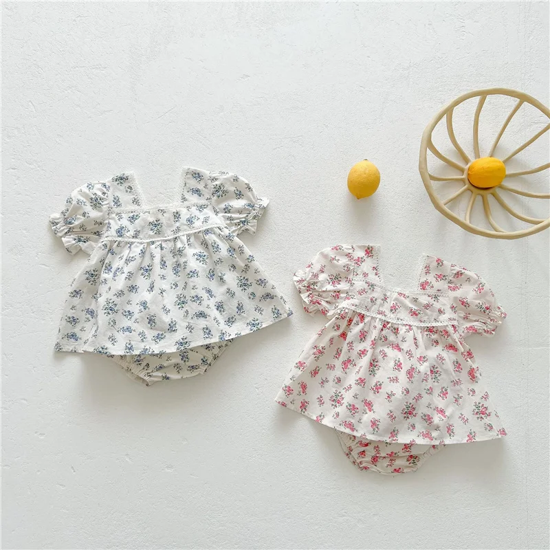 

Summer Toddler Baby Clothes Fashion Print Short Sleeve Dress + Bottom Outfits Kids Girl Cotton Tops Sister Look Set 0-3Y