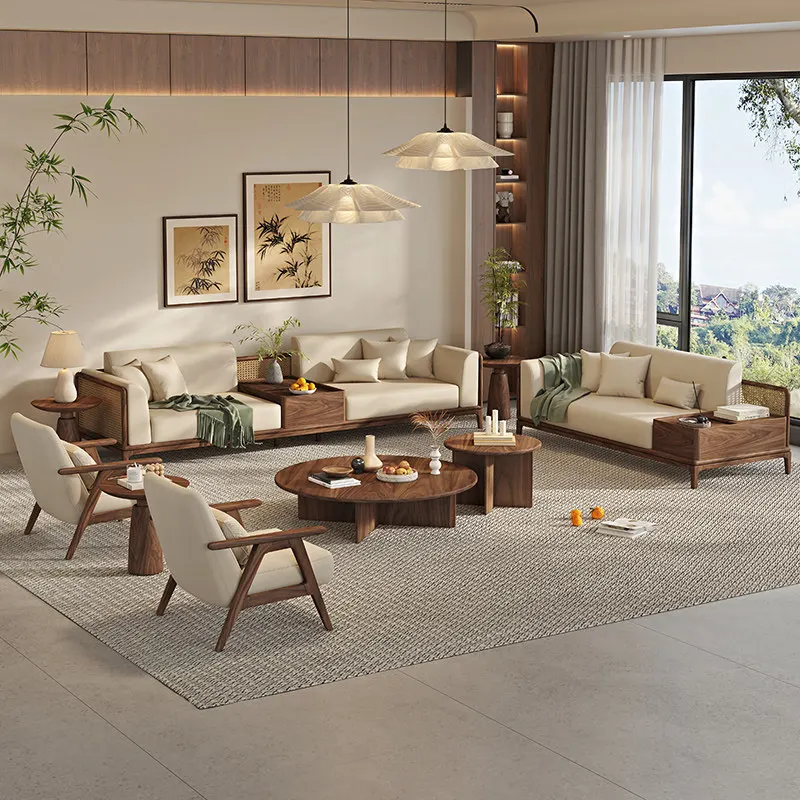 Black walnut sofa combination all solid wood modern small apartment living room solid wood new Chinese furniture