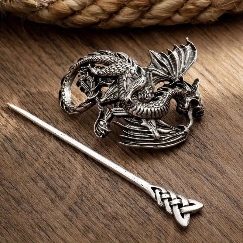 1PC Punk-style Vintage Viking Flying Dragon Alloy Hairpin Music Festival Party Role-playing Fashionable Personalized Headwear image 6