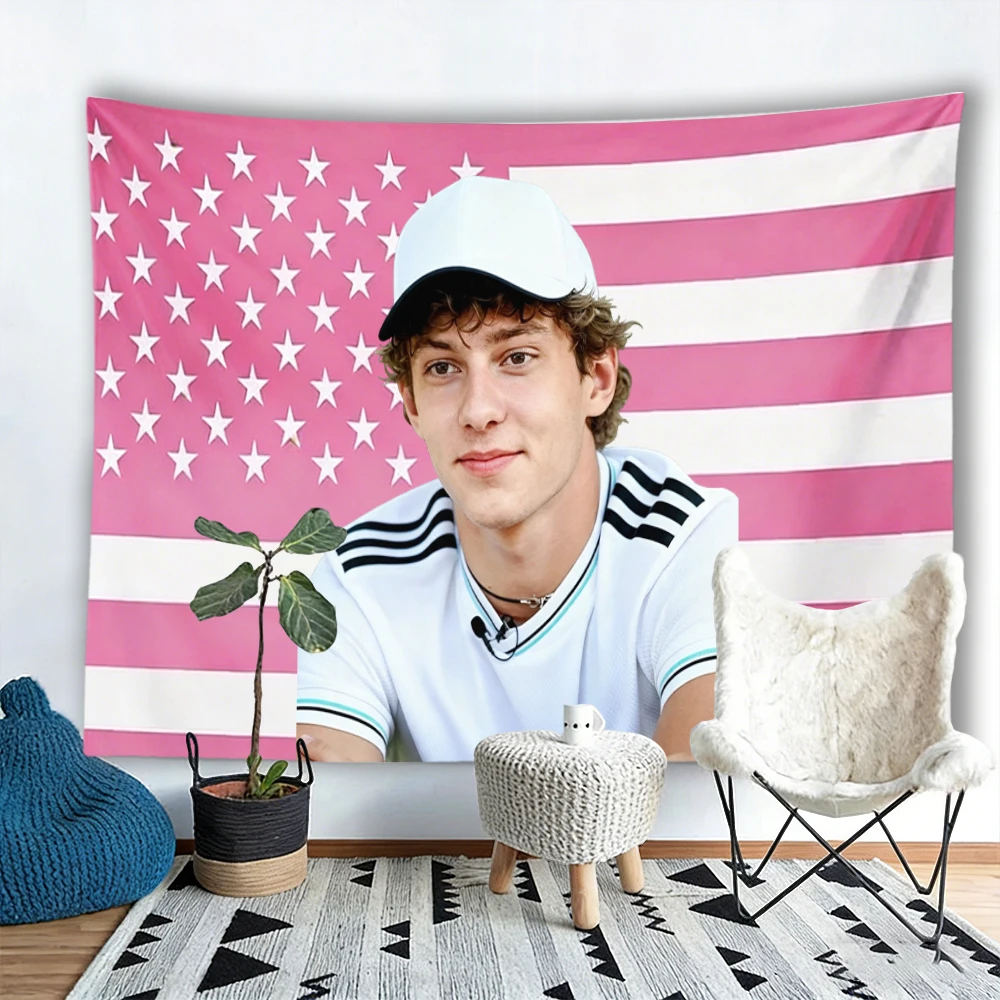 Kimi Antonelli Racer Tapestry Pink American Flag Background Racing Driver Portrait Wall Hanging Dorm Bedroom Decor Fan Gift
