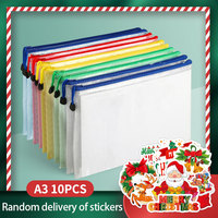 Christmas Stickers, 5 Colors A3 Mesh Zipper Bag, Waterproof Plastic File Bag For School And Office Supplies, Travel Storage Bag