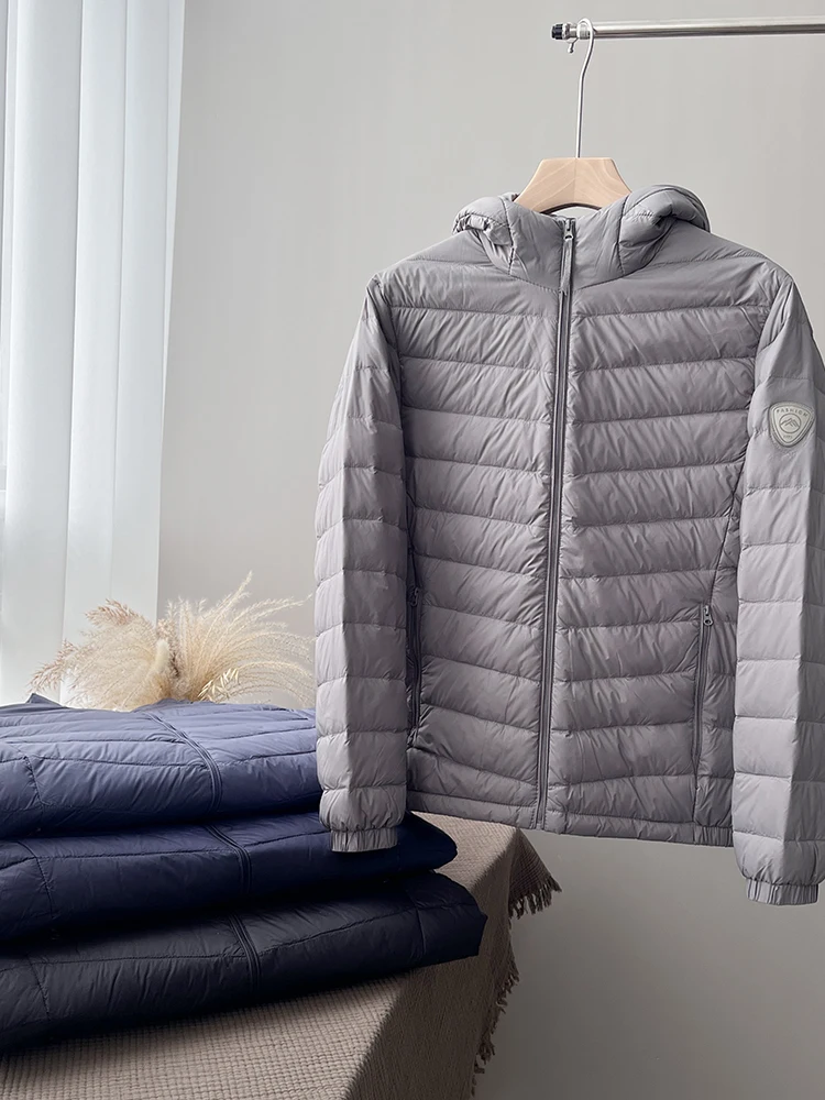 

Усовершенствованная легкая пуховая куртка с капюшоном (85% пуха), мужская зимняя теплая приталенная повседневная куртка на молнии