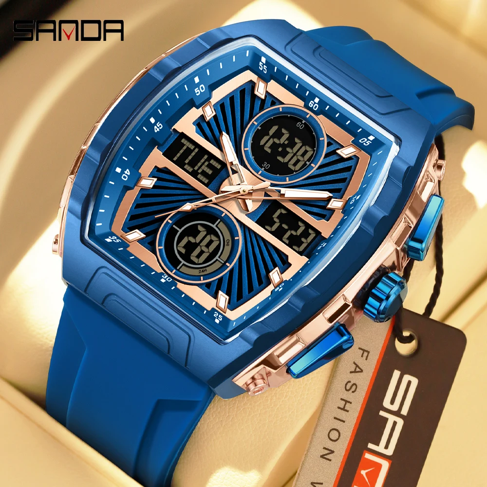 SANDA العلامة التجارية المزدوج عرض ساعة اليد الرجال الرقمية مقاوم للماء ساعة مضيئة للرجل موضة الرياضة ساعة تنبيه الساعات الذكور #1