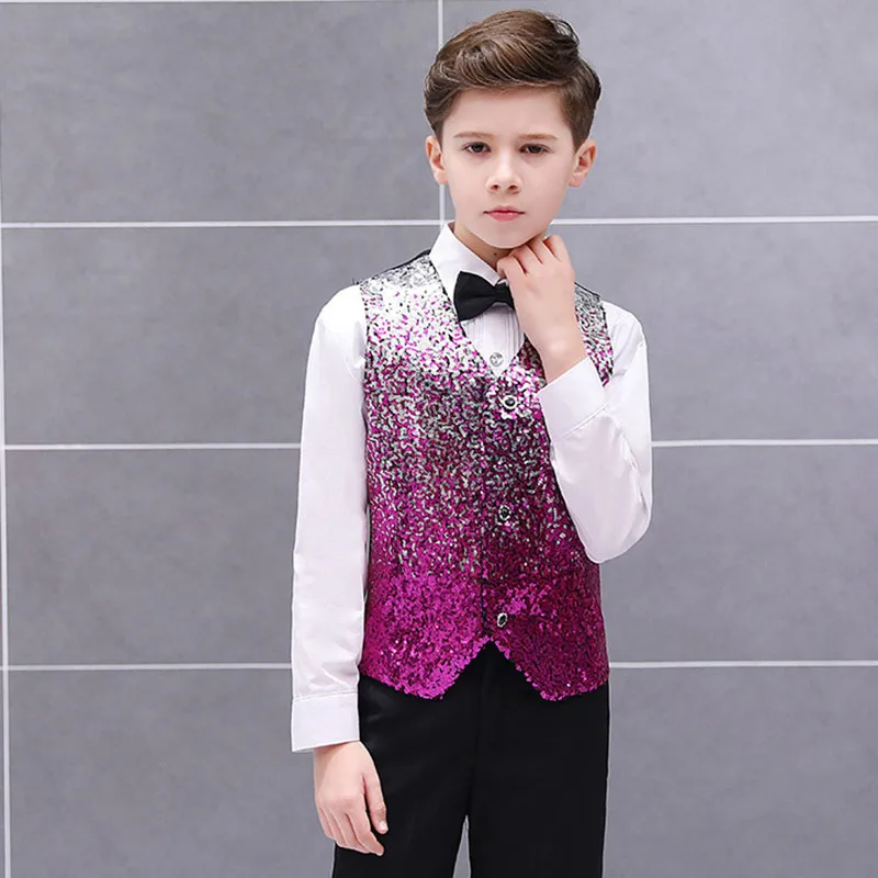 New Arrival Boy\'s Vest Changing Color  Fashion Shiny Sequin Suit Vest  For Wedding Party  For Boy