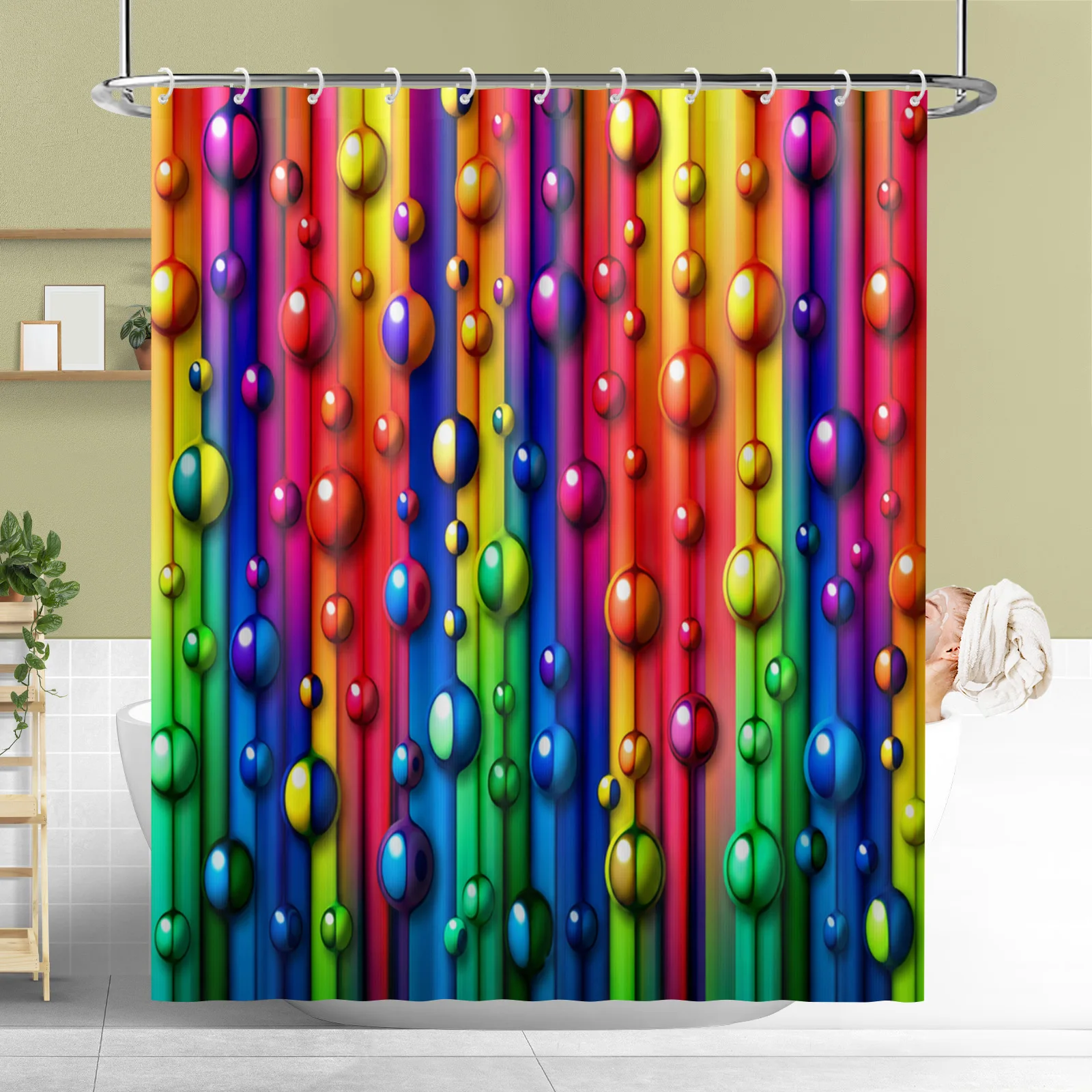 Colorful Abstract Bubbles Rainbow Shower Curtain with Hook Waterproof Polyester Fabric Bathroom Modern Curtains Decor Bath Room