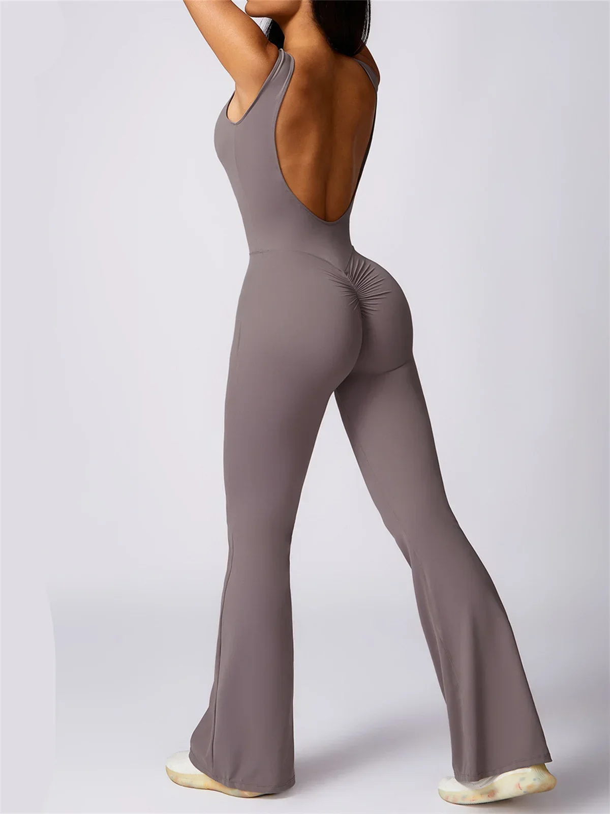 Hollow Out Backless One Piece Yoga Jumpsuit Women Sport Sleeveless Fitness Gym Suit Workout Exercise Skinny Flare Bodysuits