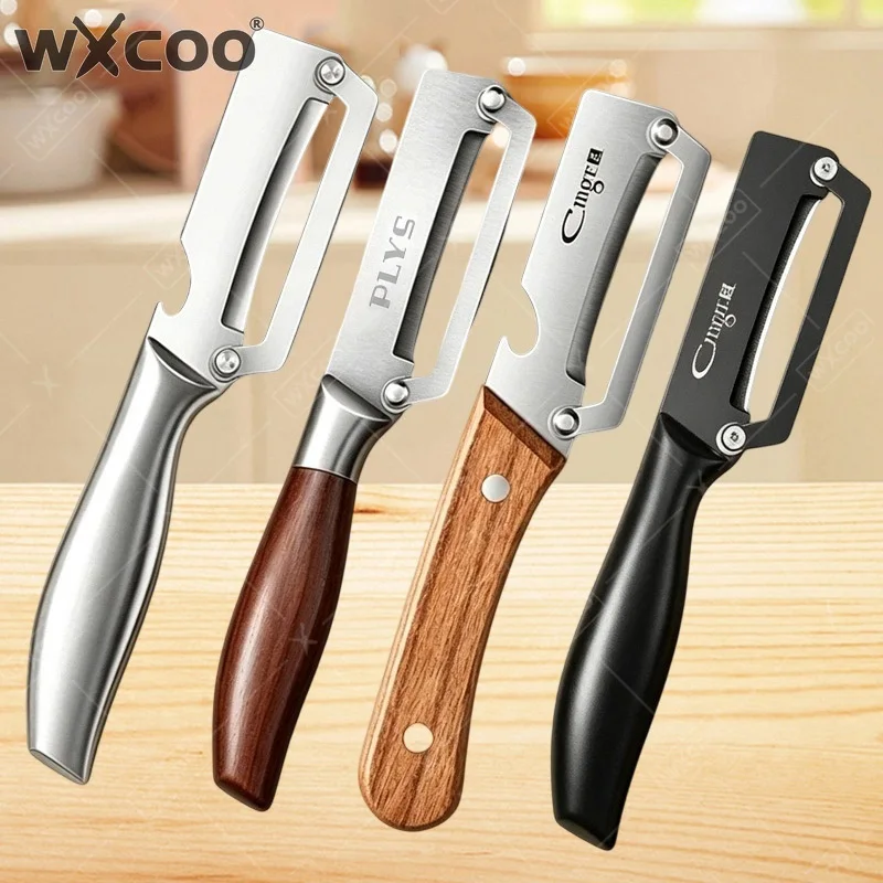 WXCOO Stainless Steel Kitchen Peeler with Wooden/Steel Handle for Slicing Fruit and Vegetables Multi-Function Peeler