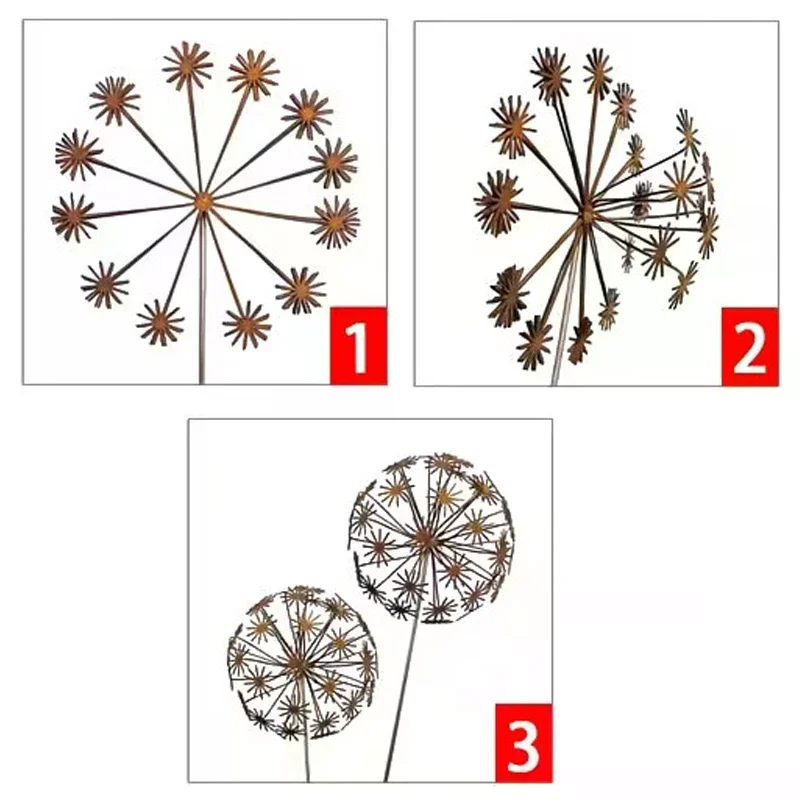 Vintage Metal 3D Dandelion Garden Sculpture Stake for Outdoor Yard Decor