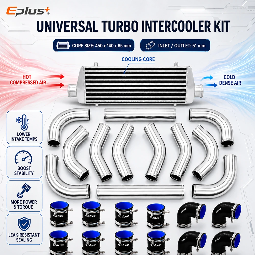 Universal Car Turbo Charge Cooling System 450x140x65mm Turbo Intercooler Kit Interface 2 inch Aluminum Piping Silicone Hose