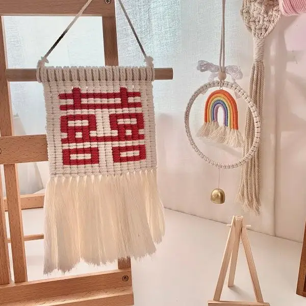 Handwoven Wedding Celebration Gift New Couple's Name Tapestry Nordic Style Long Rectangle Cotton Geometric Pattern Customized