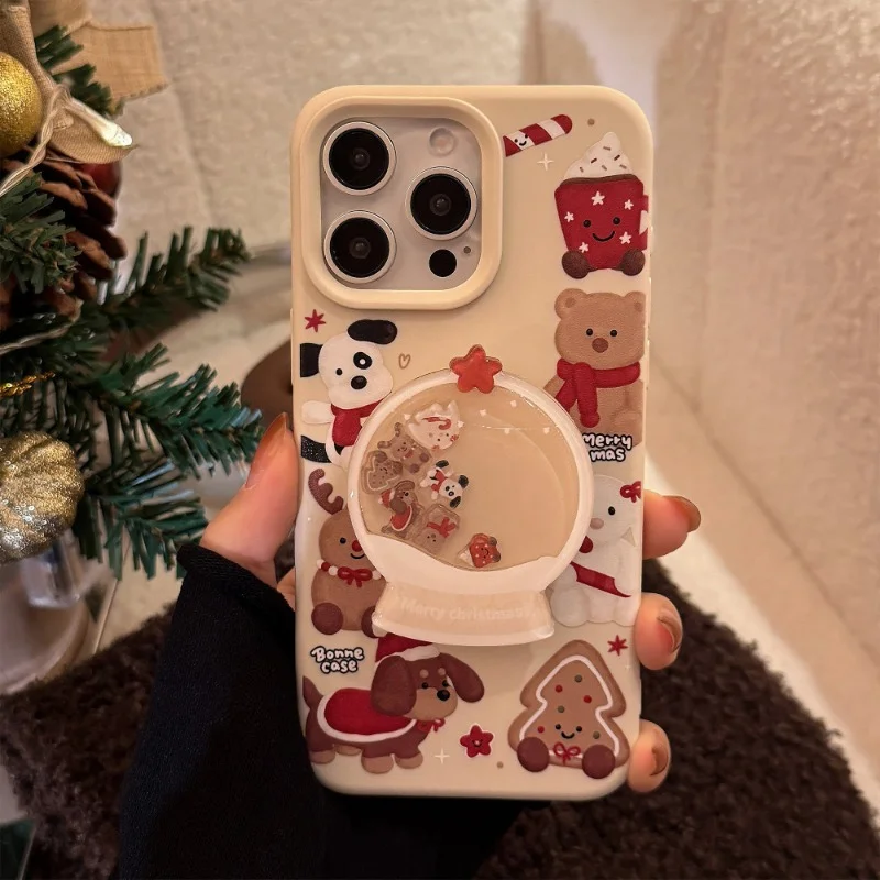 

Korea Cute Cartoon Style Christmas Crystal Ball Animal Rattle Phone Holder For iPhone Samsung Cases Desktop Foldable Phone Stand