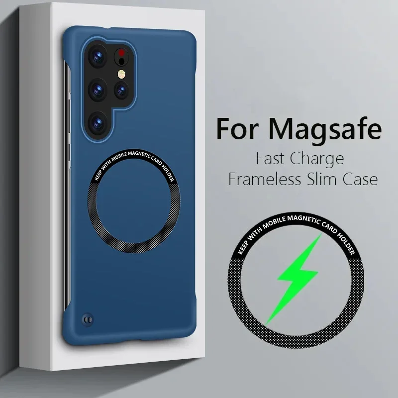 For Samsung Galaxy S25 Edge S26 S22 S24 Ultra S26 Plus S23 FE Frameless Phone Case Wireless Charging Magnetic Back Cover Cases