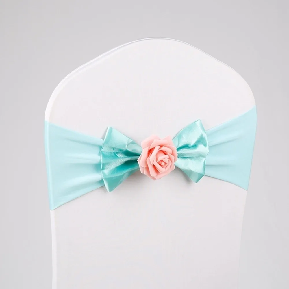 2pcs Creative Vintage Satin Chair Sashes Band Reusable Elastic Chair Bow Tie Rose Multicolor Chair Back Flower Party Event