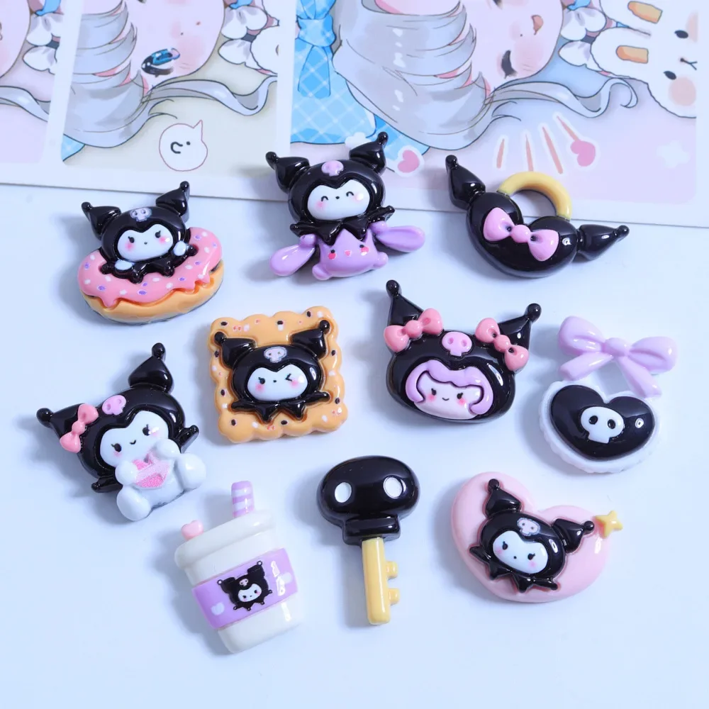 10 Pcs New Cute Mini Cartoon Halloween Skull Key, Cake, Coffee drink Resin Scrapbook Diy Jewelry Hairpin Phone Case Accessories