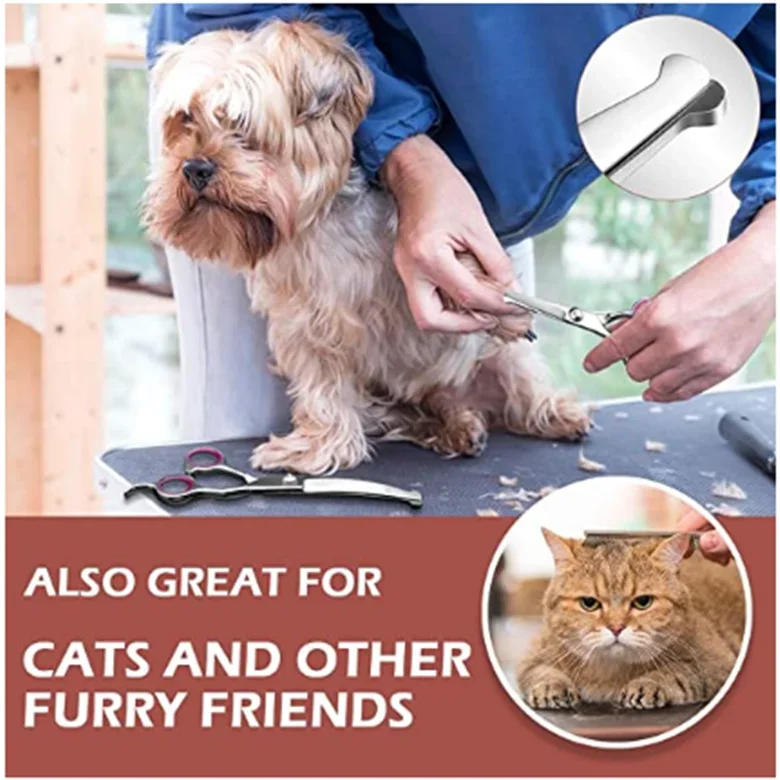 Stainless Steel Pet Grooming Trimmer Tools, Straight, Curved Shears Comb for Long Short Hair for Cat and More Pets