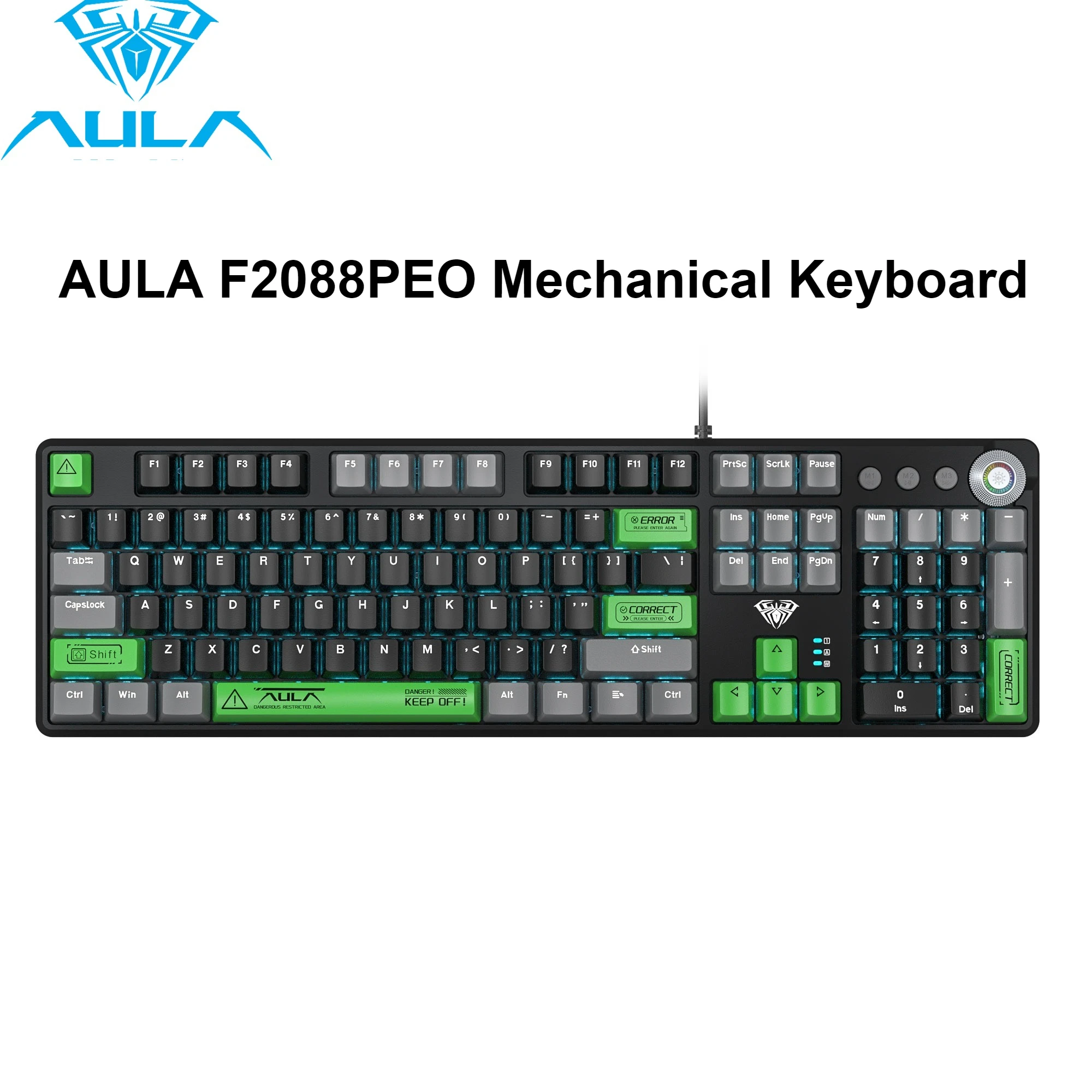 AULA F2088PRO Mechanical Keyboard Macro Programmable 104 Keys Colorblocking Wired Gaming Keyboard Magnetic Top Cover Greenwood